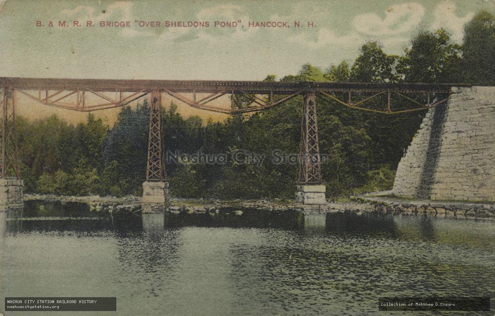Postcard: Boston & Maine Railroad Bridge "Over Sheldons Pond", Hancock, New Hampshire